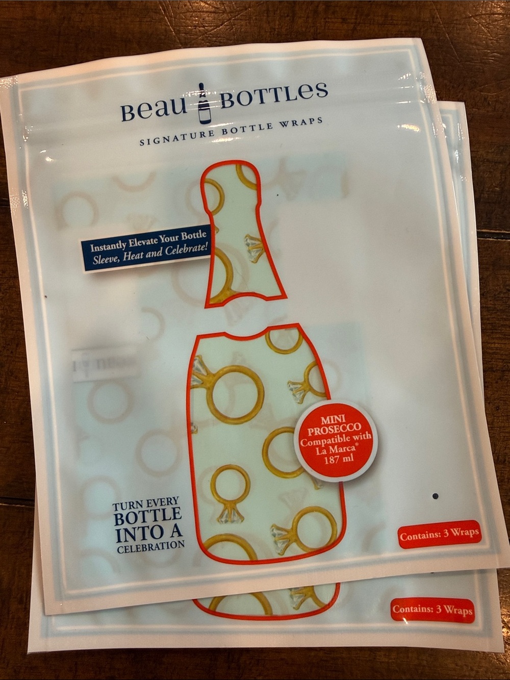 Mini Prosecco Bottle Wraps - Gold Ring Pattern (3 Wraps)